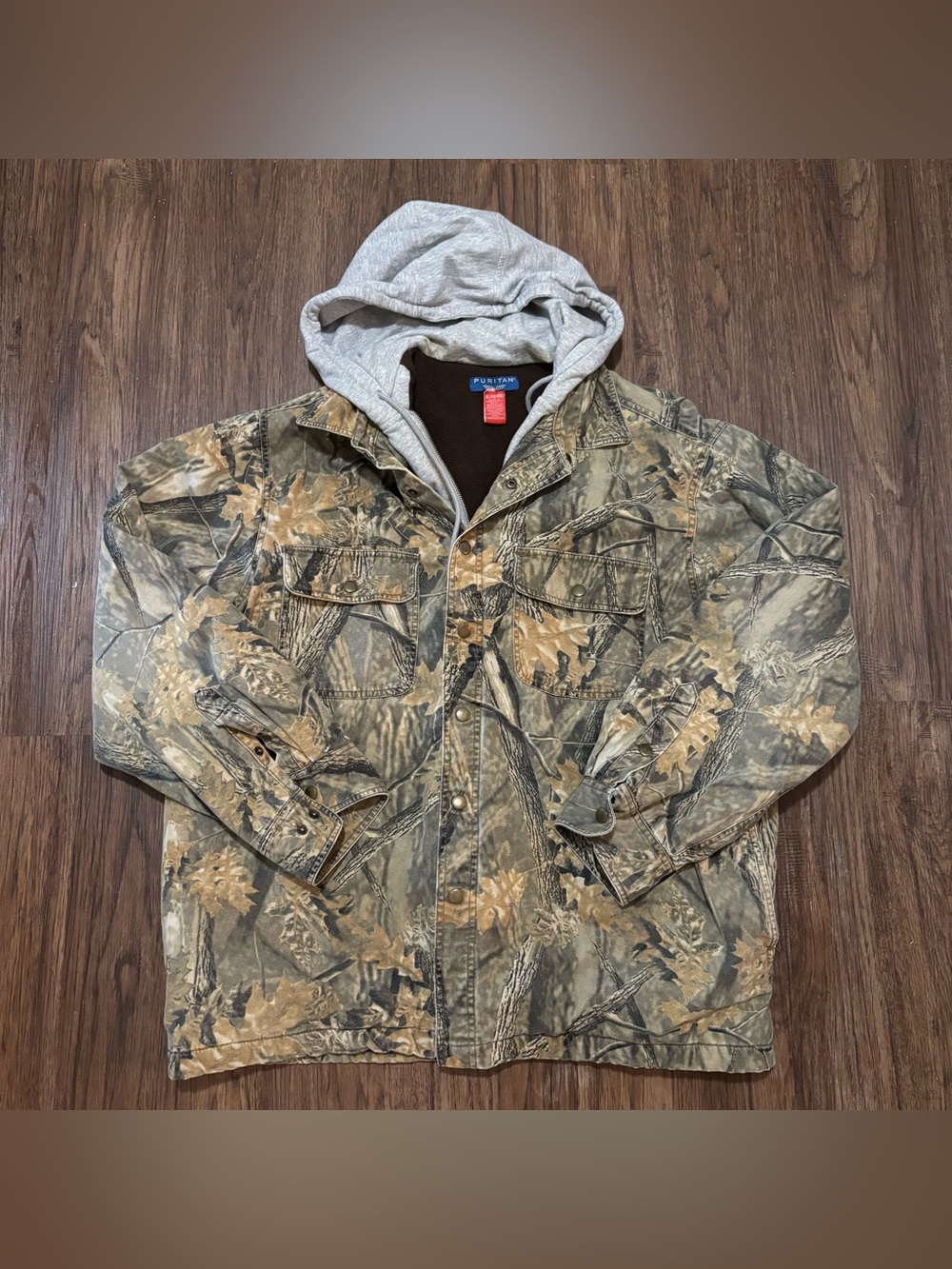 Puritan Camo Canvas Hooded Utility Jacket Fleece Lined Workwear XL